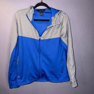 Holloway Ladies Blue Gray Golf Track Jacket Full Zip Hooded Athletic Sz M